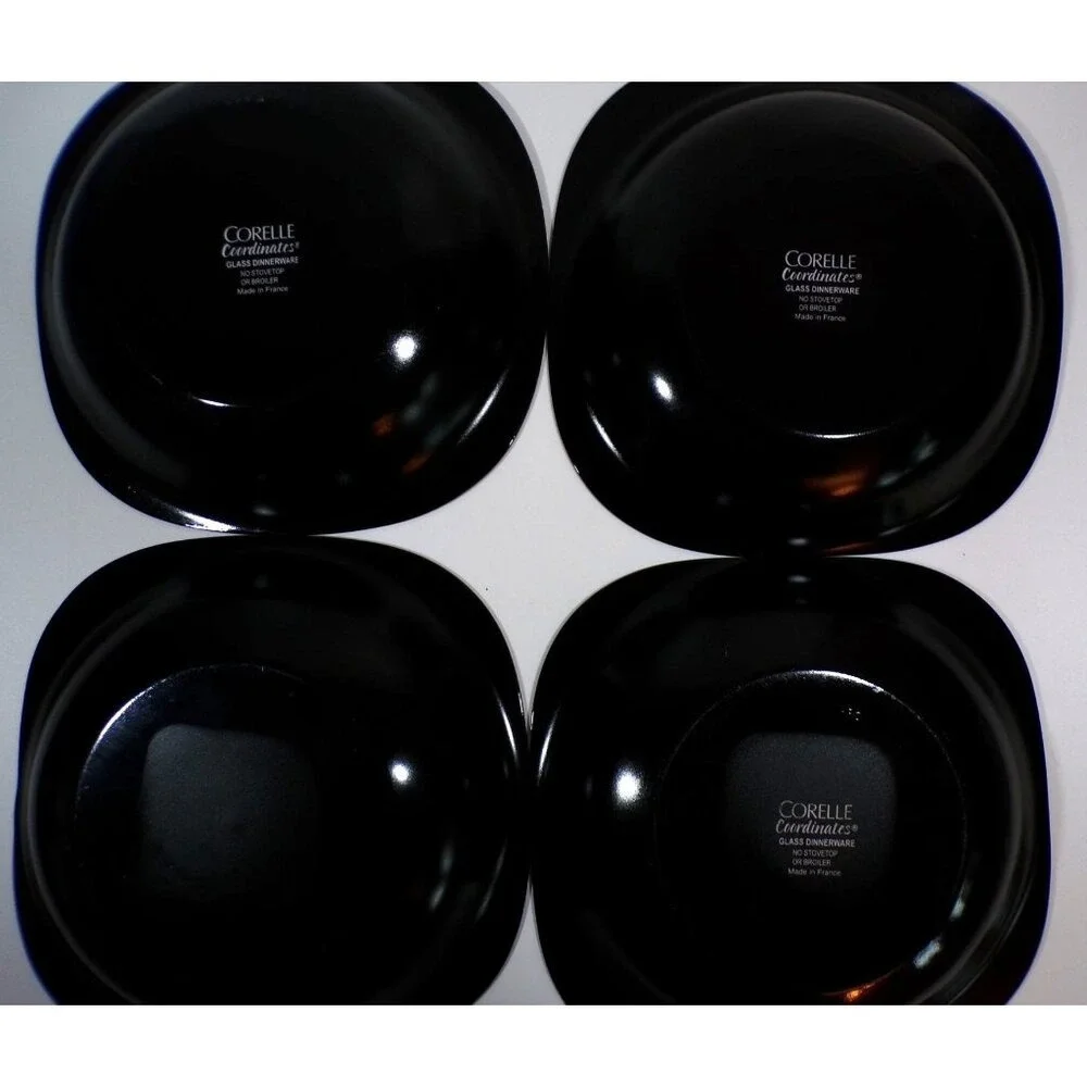 Corelle Black Square Pasta Bowls Four Plates‎ FRANCE MCM Asian 8